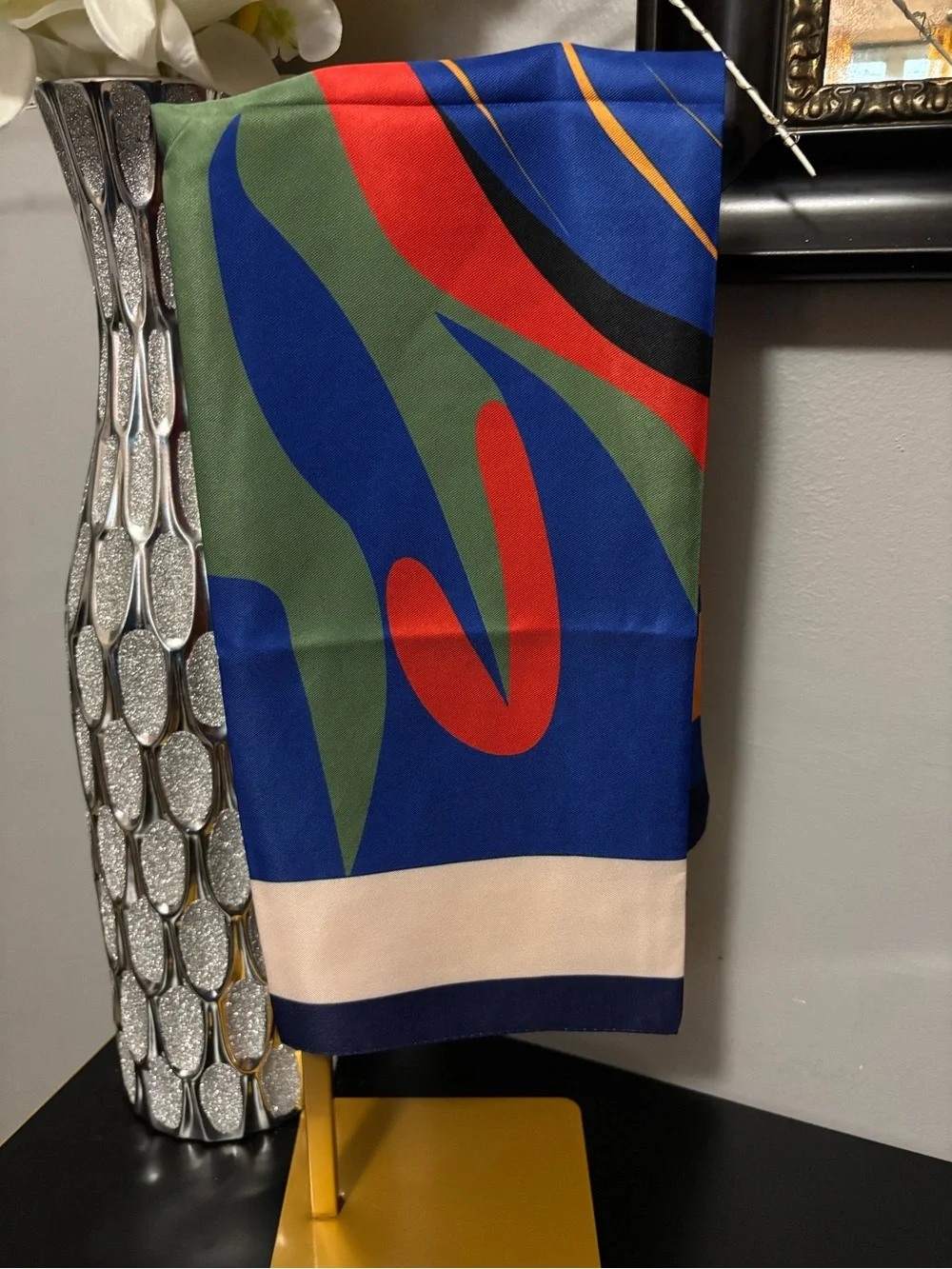 Blue Abstract Multicolor Silk-Feel Home Accent Scarf